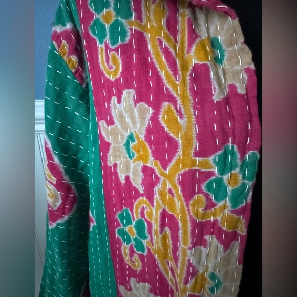 GORGEOUS Handmade Indian Kantha Hoodie Jacket ~pockets~lightweight~NEW!! Large - Picture 3 of 8